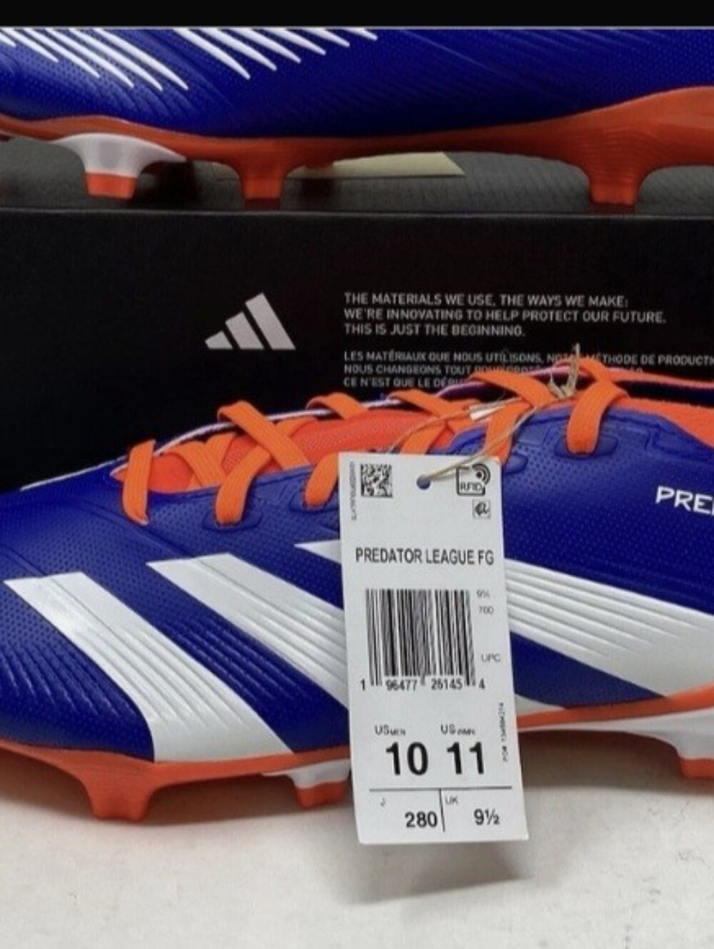 Kids Adidas Predator Soccer Blue Orange Athletic Shoes - Size 5 / EU 37 1/3